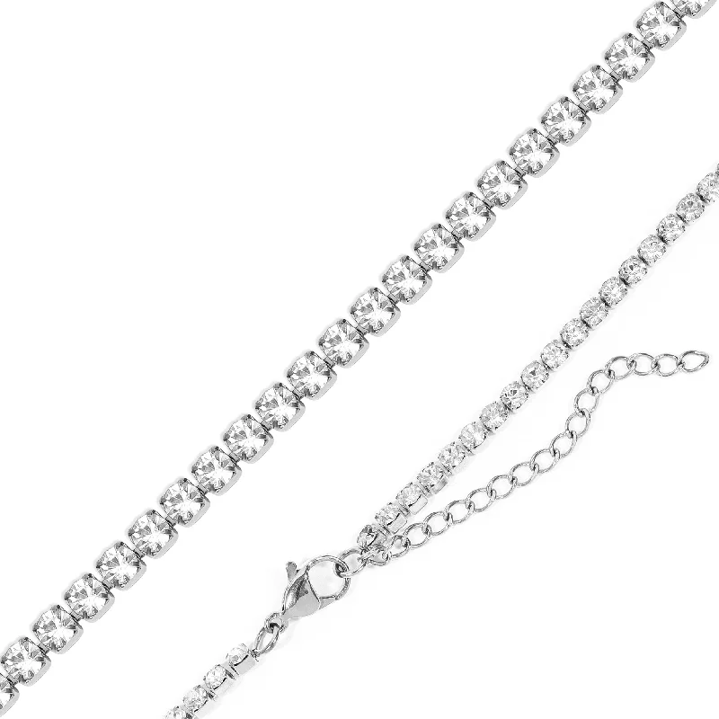 women's necklaces for layering sets -Stainless Steel CZ Tennis Chain Necklace With 2" Extension / TNN0001