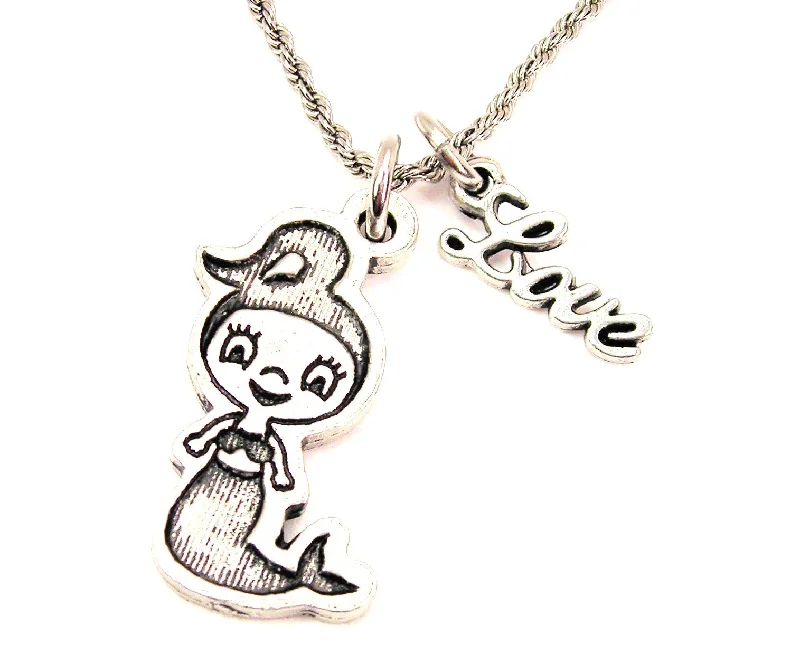 women's necklaces for layering sets -Baby Mermaid 20" Chain Necklace With Cursive Love Accent