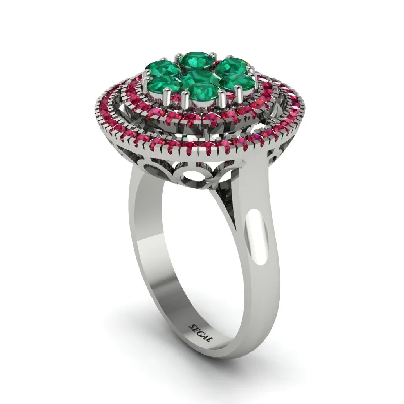 women's rings trendy -Vintage Double Halo Emerald Cluster Ring - Nanette No. 51