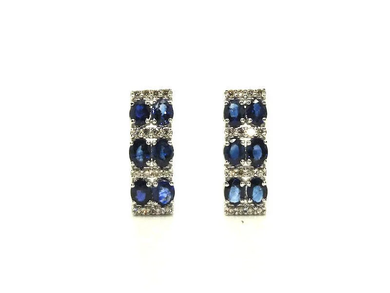 women's earrings gemstone cluster -Blue Sapphire And Diamond 2row Parallel Earring Ad No.0985