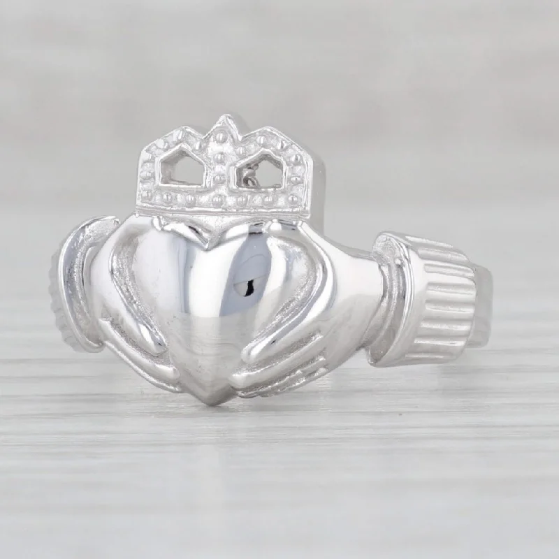 engagement rings with matching wedding bands -Irish Claddagh Ring 14k White Gold Wedding Statement Stuller Size 9.25