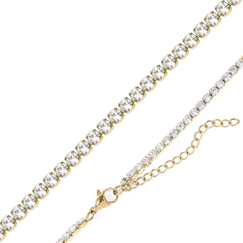 women's necklaces with elegant style -18K Gold PVD Stainless Steel CZ Tennis Chain Necklace / TNN0002