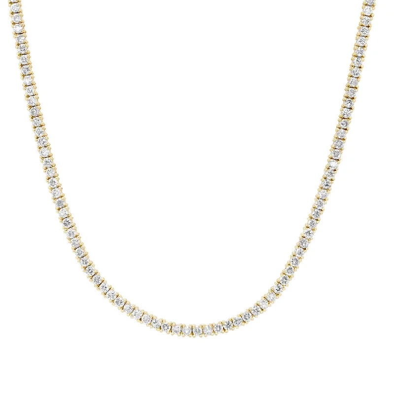 women's necklaces with celestial stars -YELLOW GOLD TENNIS NECKLACE WITH 215 DIAMONDS, 6.50 CT TW