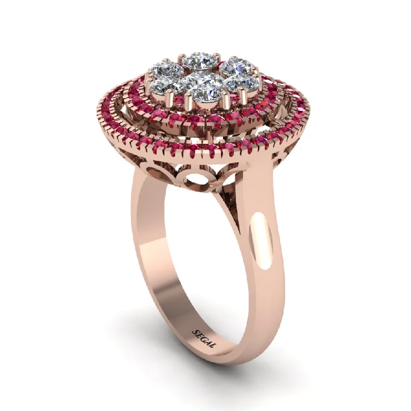 women's rings with birthstone -Vintage Double Halo Diamond Cluster Ring - Nanette No. 47