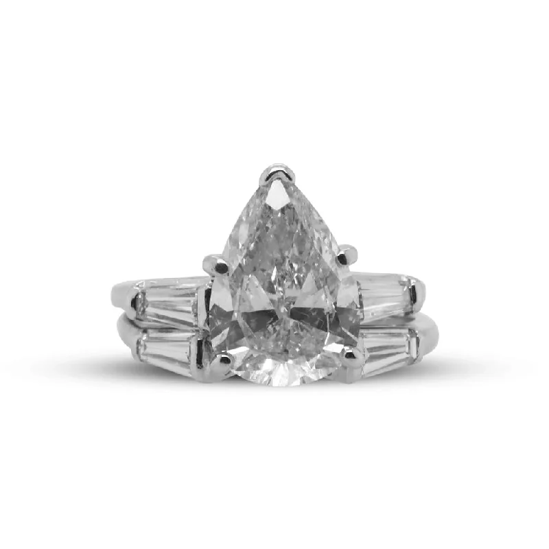 engagement rings with platinum band -Platinum Diamond Wedding Set