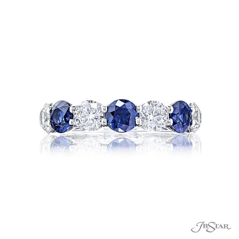 engagement rings with matching wedding bands -Round Sapphire and Diamond Wedding Platinum Band