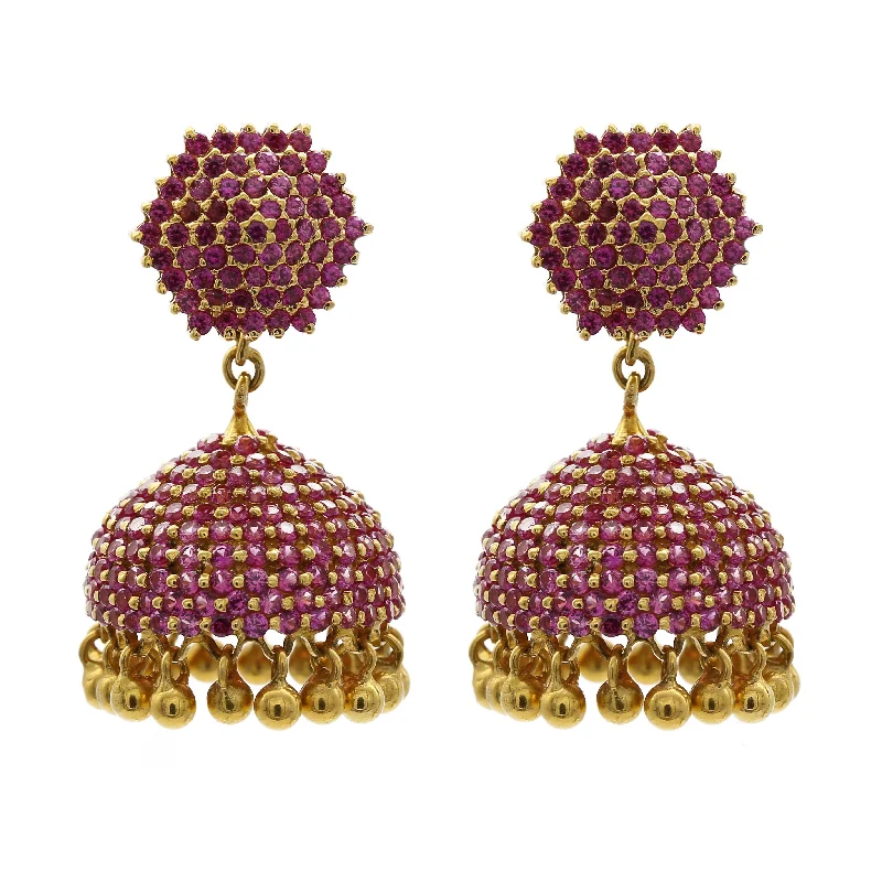 women's earrings for weddings -22K Yellow Gold Jhumkis Earrings W/ Ruby Pavé