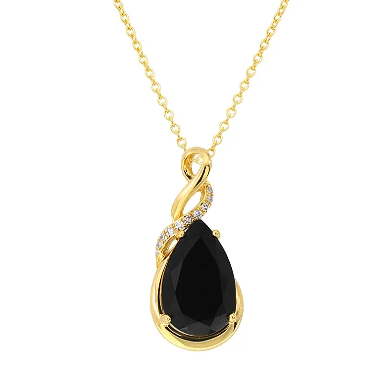 women's necklaces for anniversary -YELLOW GOLD NECKLACE WITH BLACK JADE AND DIAMOND PENDANT, .05 CT TW