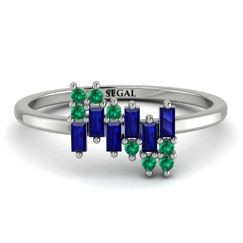 women's rings with contemporary twist -Baguette And Round Sapphire Band - Daniela No. 30