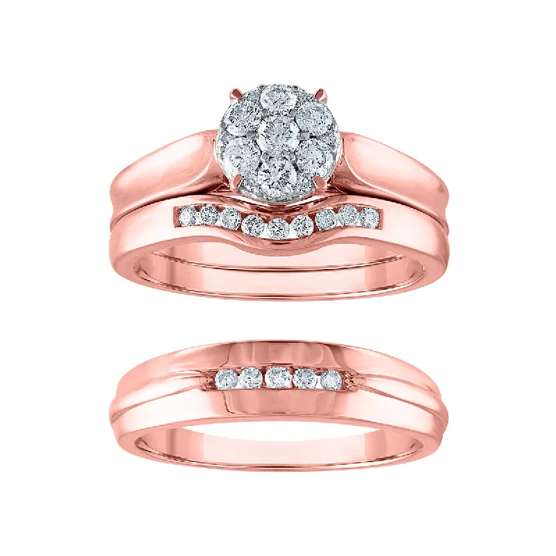 engagement rings solitaire -5/8 CTW Diamond Wedding Trio Set in 10KT Rose Gold