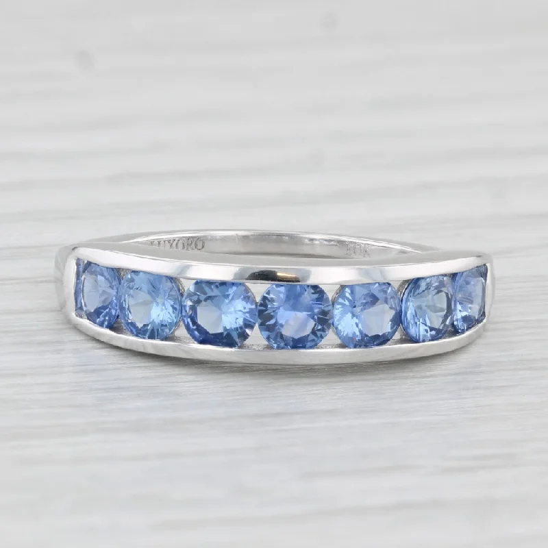 engagement rings with floral-inspired stones -2.55ctw Blue Sapphire Ring 10k White Gold Stackable Wedding Anniversary Band