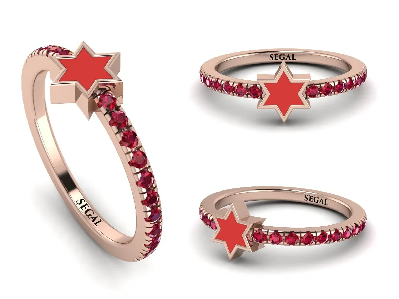 women's rings with moonstone -Elegant Enamel Magen David Ruby Ring - Magen David No. 11