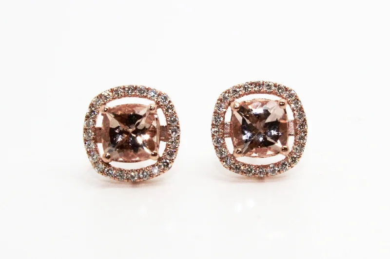 women's earrings with butterfly charm -MORGANITE AND DIAMOND HALO STUD EARRINGS AD NO 1629