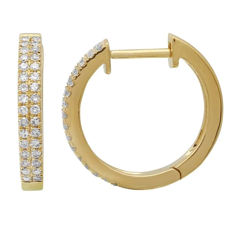 women's earrings with vintage style -Double Row Diamond Huggie Earrings in Yellow Gold