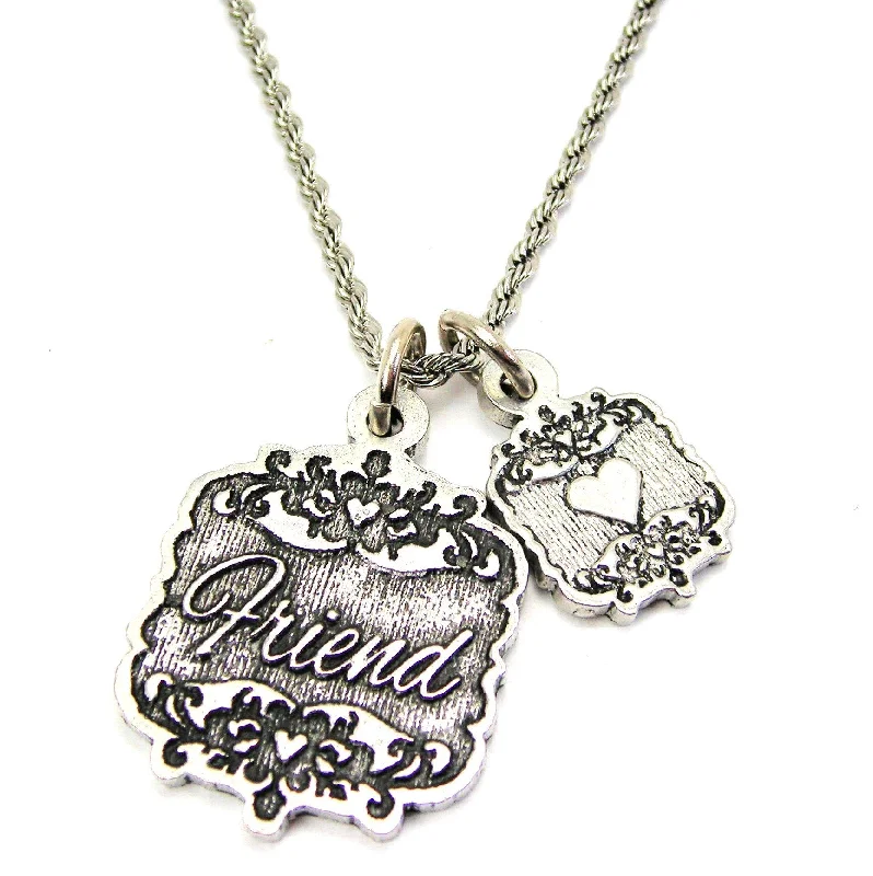 women's necklaces gemstone -Friend Victorian Scroll With Victorian Accent Heart 20" Chain Necklace