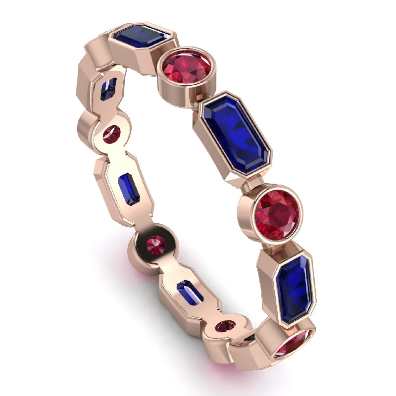 women's rings with multi-colored stones -Emerald Cut Sapphire Bezel Eternity Ring - Genevieve No. 59