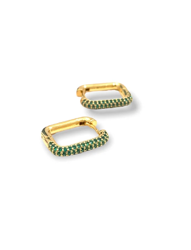 women's earrings with sapphire -Geometric Hoop Earrings, Gold + Emerald