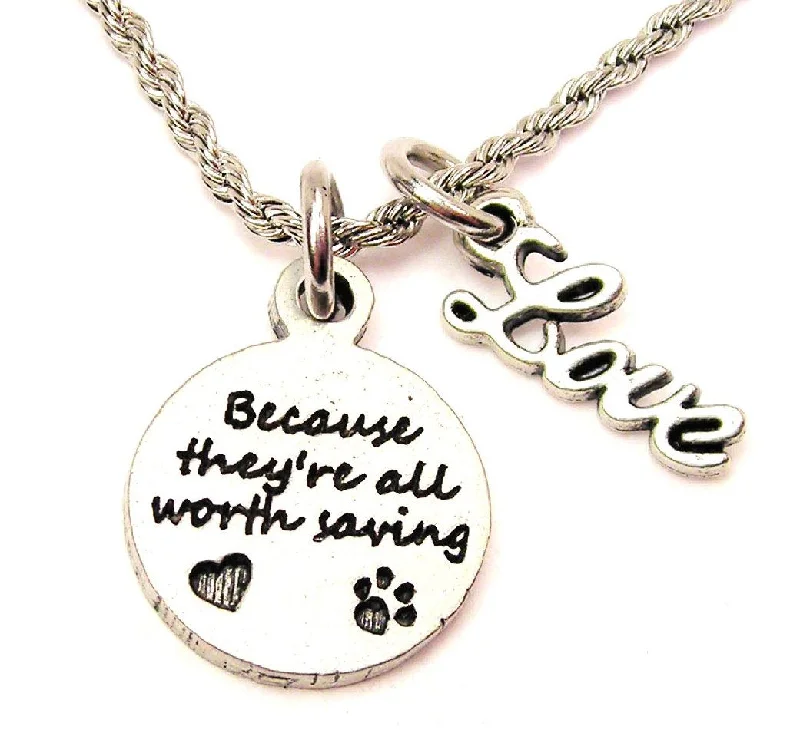 women's necklaces for special occasions -Because They're All Worth Saving With Paw Print 20" Chain Necklace With Cursive Love Accent