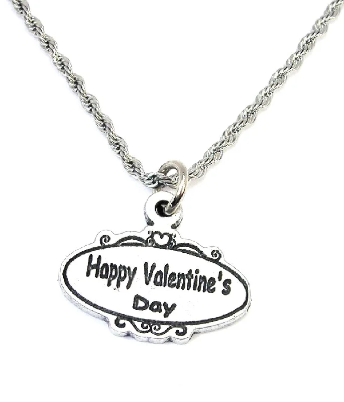 women's necklaces minimalist design -Happy Valentine's day oval  Single Charm Necklace