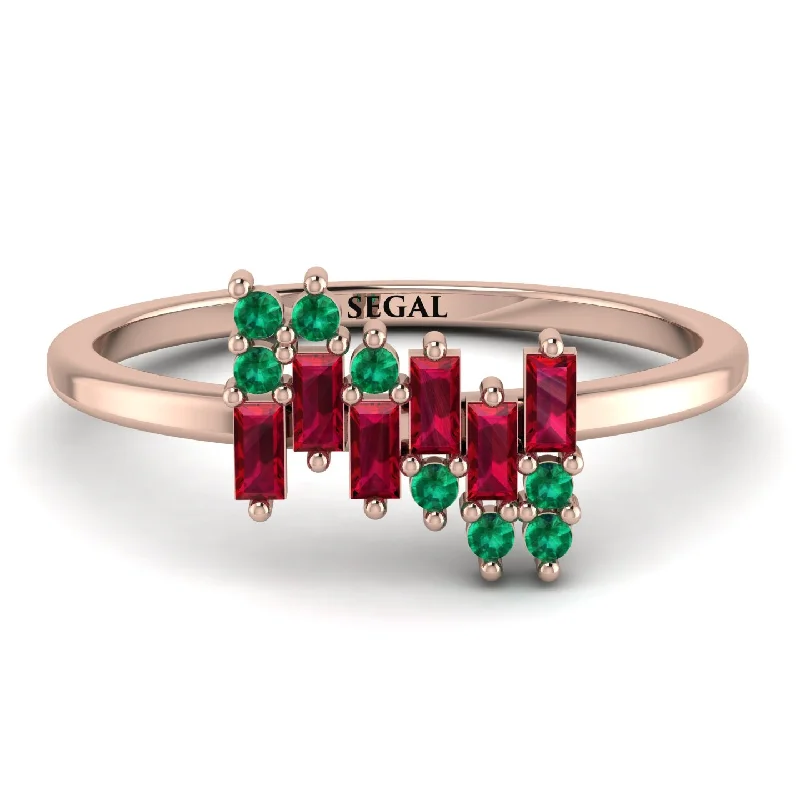 women's rings with romantic appeal -Baguette And Round Ruby Band - Daniela No. 26