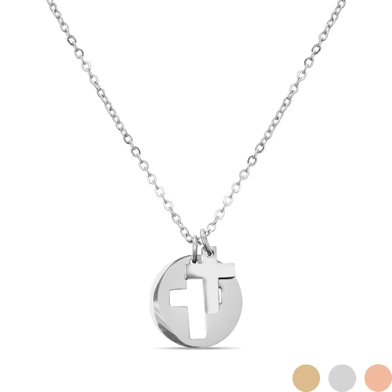 women's necklaces platinum -18K Gold PVD Stainless Steel PVD Cross Cutout Necklace / SBB0311