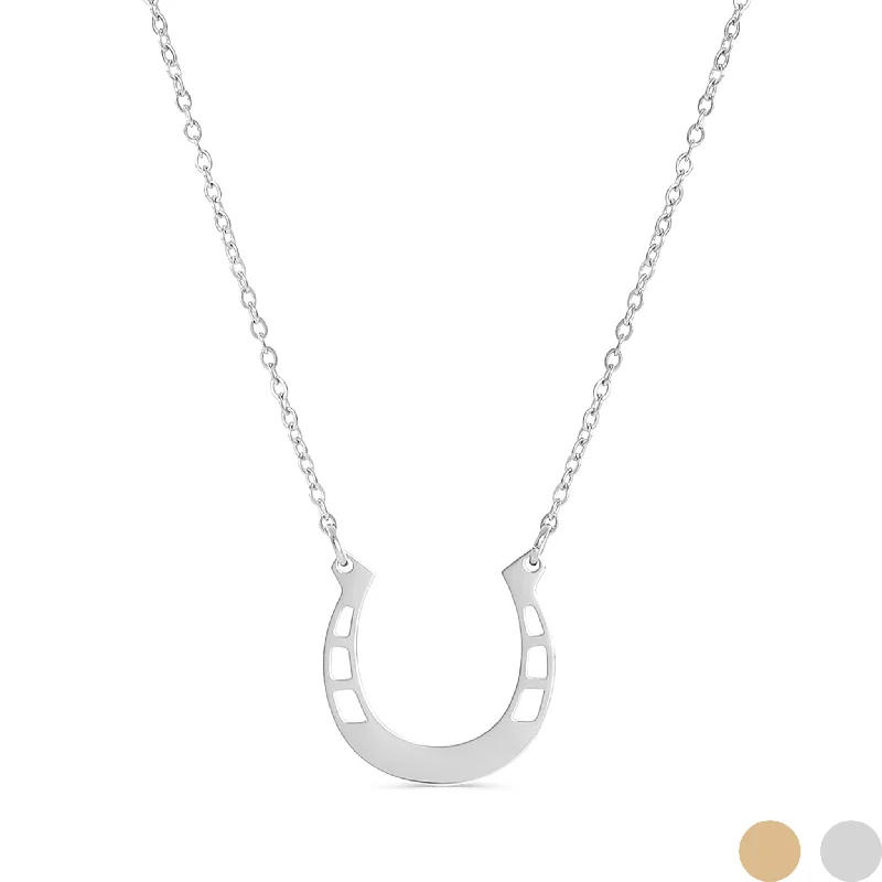 women's necklaces with pearl pendant -18" Engravable Stainless Steel Horseshoe Necklace / SBB0333