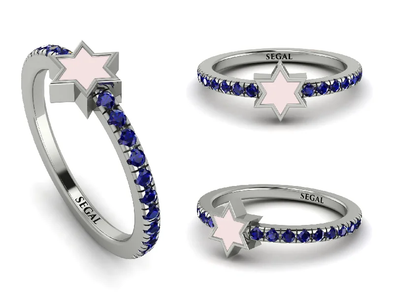 women's rings with textured finish -Elegant Enamel Magen David Sapphire Ring - Magen David No. 15