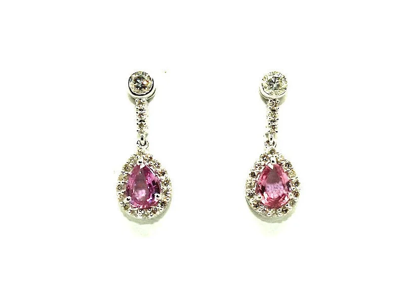 women's earrings fashion-forward -Pink Sapphire And Diamond Halo Drop Earring Ad No. 0987