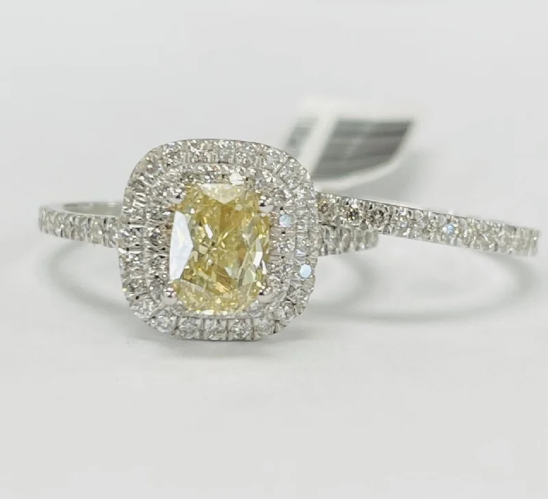 engagement rings with diamond halo -Yellow Diamond Double Halo 2CTW Wedding Set