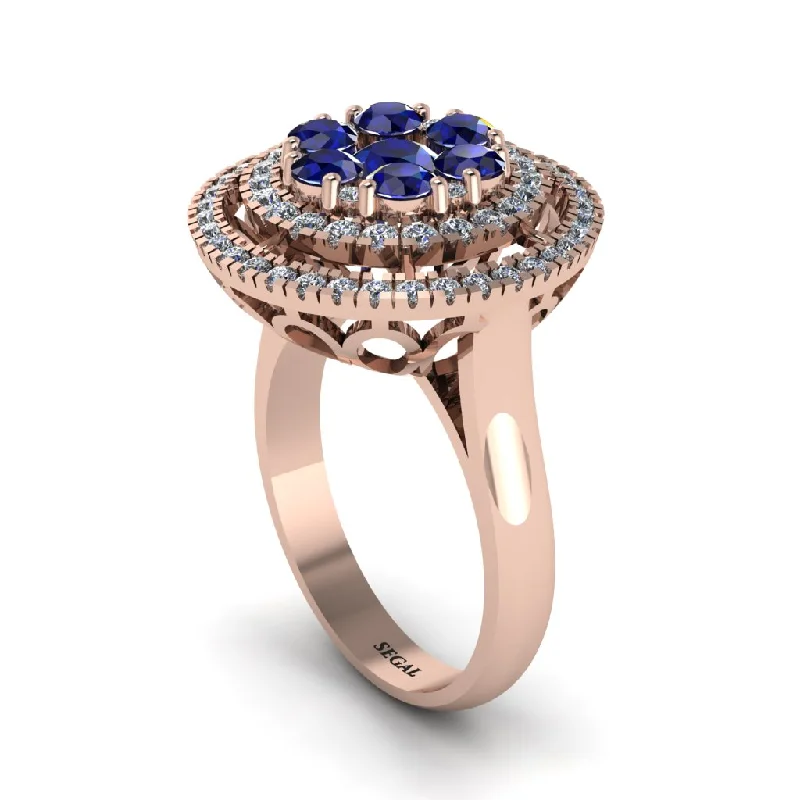 women's rings with diamond sidestones -Vintage Double Halo Sapphire Cluster Ring - Nanette No. 14