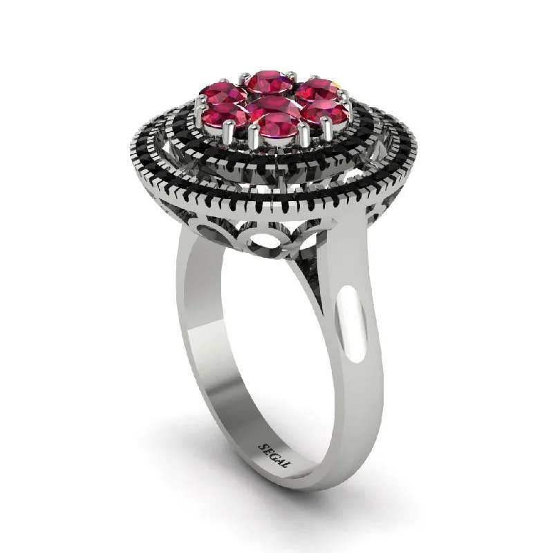 women's rings with unique setting -Vintage Double Halo Ruby Cluster Ring - Nanette No. 42