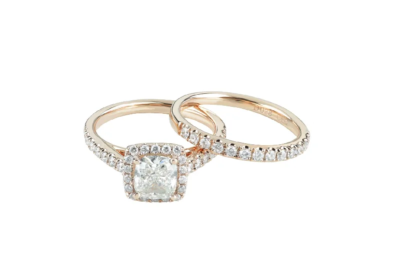 engagement rings for extravagant proposals -2 ctw Cushion Cut Diamond Wedding Set 18k Rose Gold