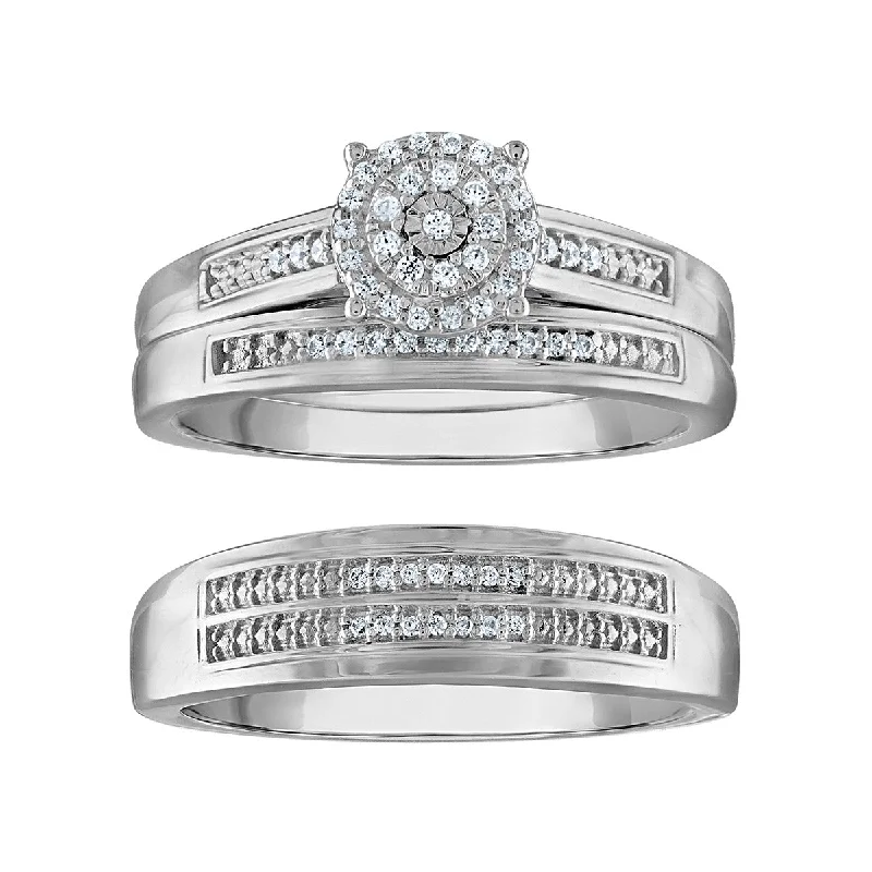 engagement rings for luxurious proposals -1/5 CTW Diamond Halo Wedding Trio Set in 10KT White Gold