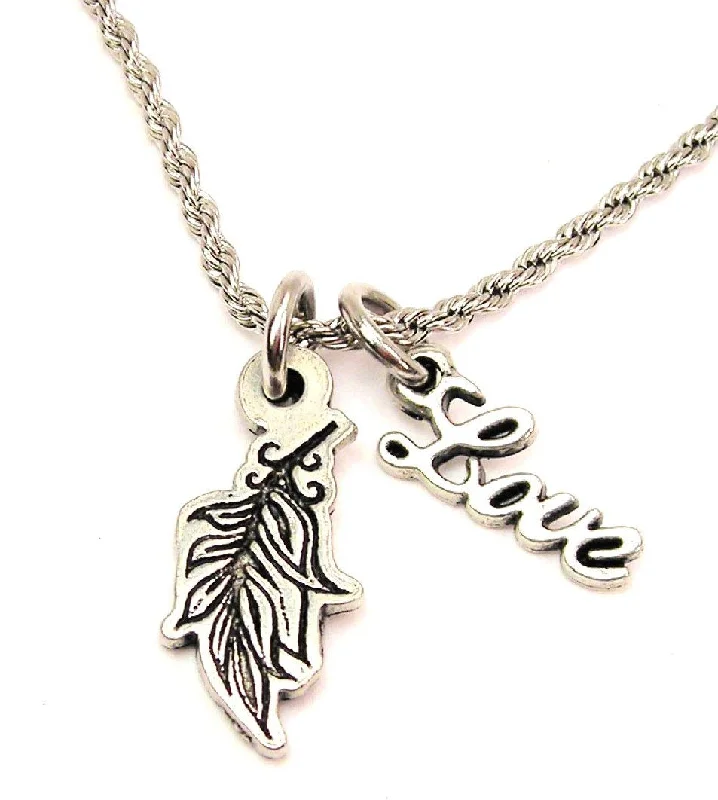 women's necklaces with moonstone -Angel Feather 20" Chain Necklace With Cursive Love Accent