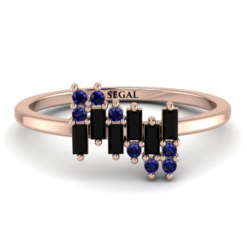 women's rings stacked with matching bands -Baguette And Round Black Diamond Band - Daniela No. 68