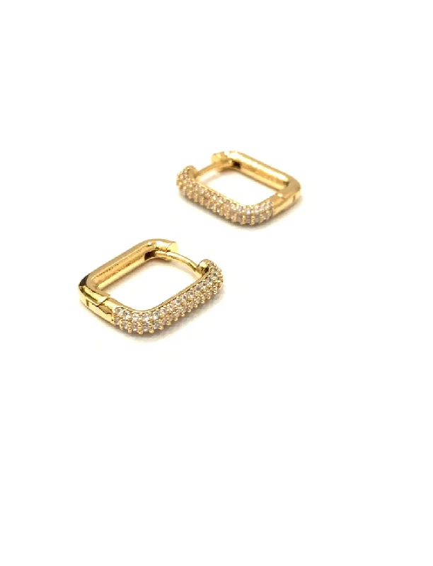 women's earrings for birthday gifts -Geometric Square Huggie Earrings, Gold