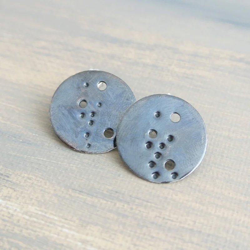 women's earrings with satin finish -Taurus Zodiac Constellation Argentium Silver Disc Earrings