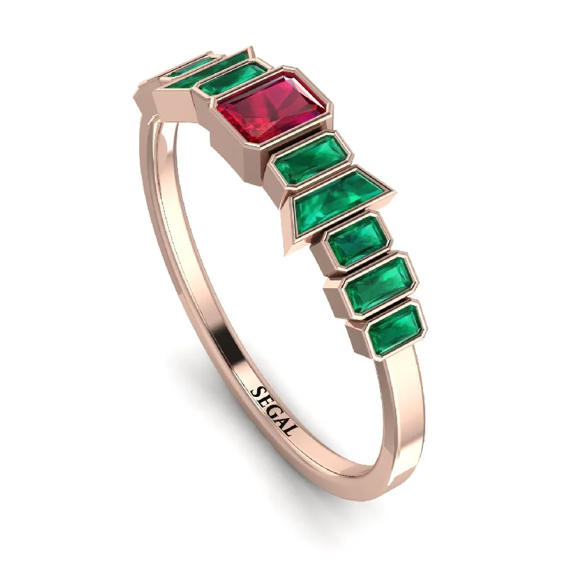 women's rings engagement ring -Emerald Ruby Mix Band - Valerie No. 26