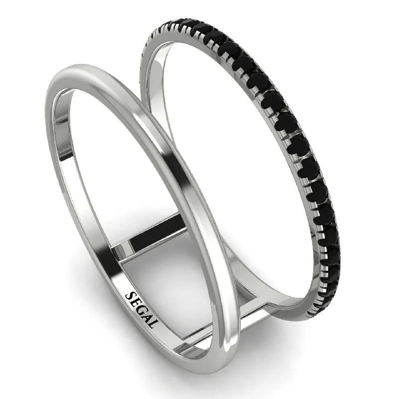 women's rings stacked with matching bands -Thin Double Black Diamond Band Ring - Morgan No. 9