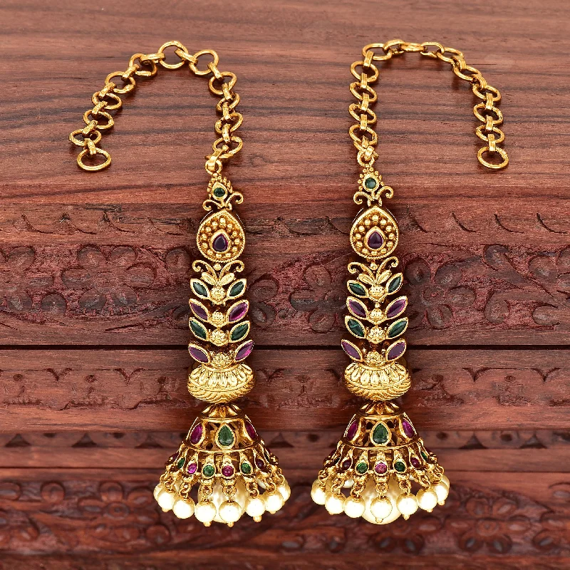 women's earrings gemstone -Antique Zirconia Kempu Jhumka Earrings