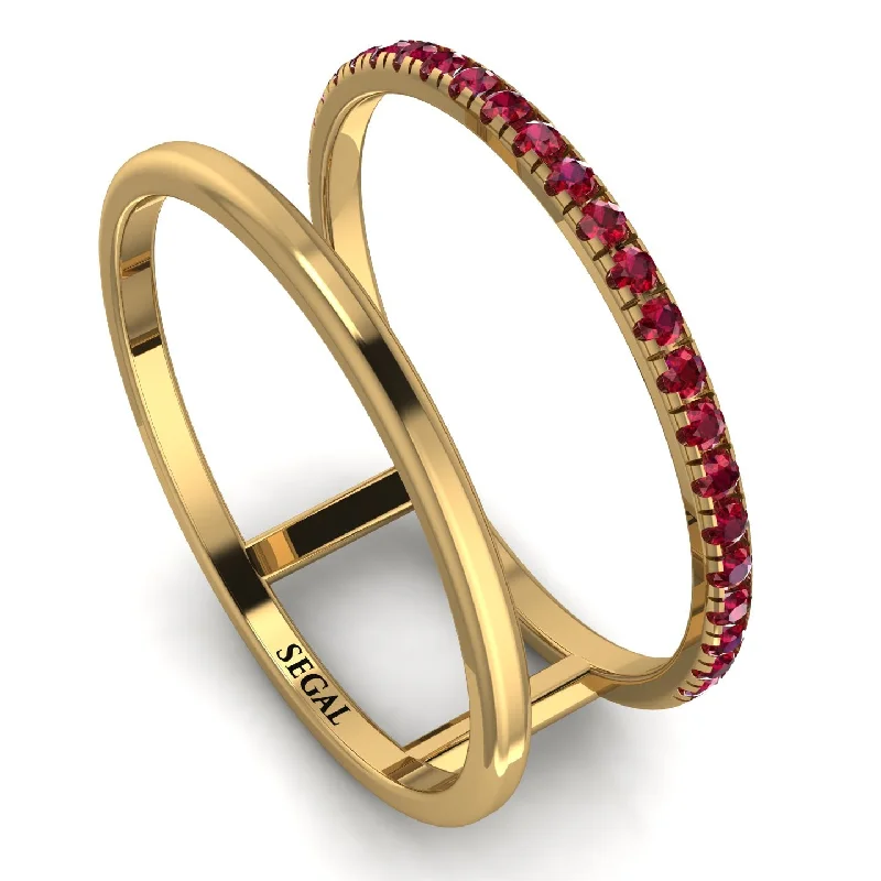 women's rings with cushion-cut diamond -Thin Double Ruby Band Ring - Morgan No. 10