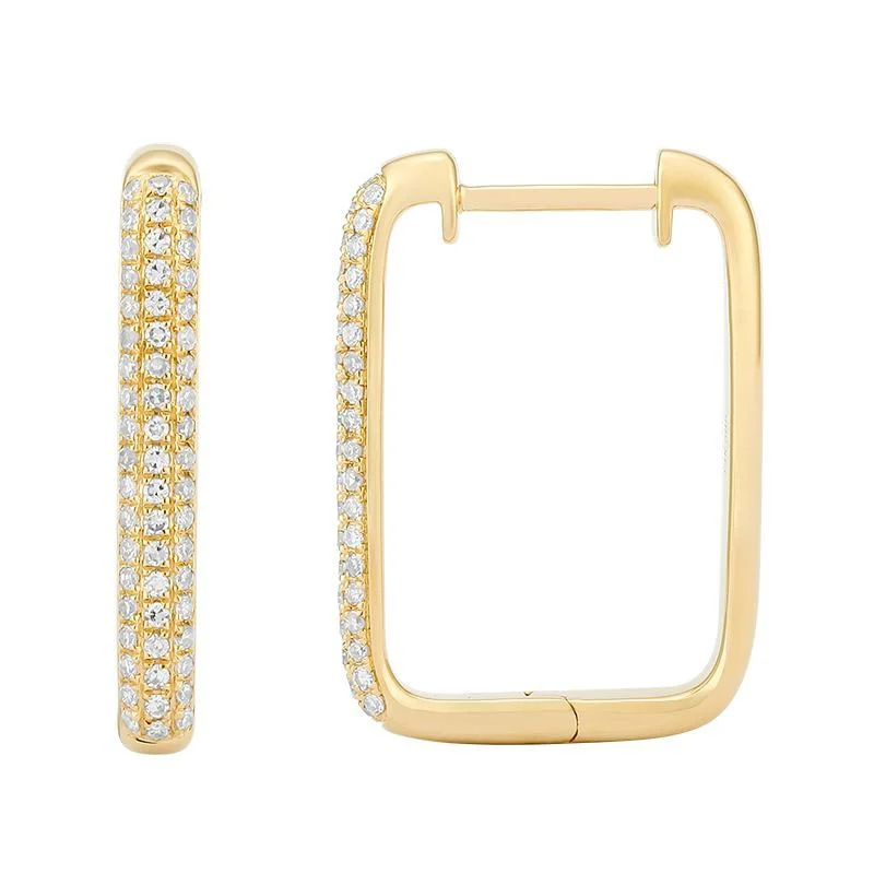 women's earrings for wedding day -Rectangular Pave Hoops