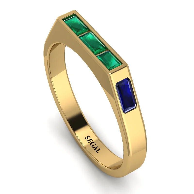 women's rings with diamond border -Emerald Cut Thin Emerald Signature Ring - Sara No. 64