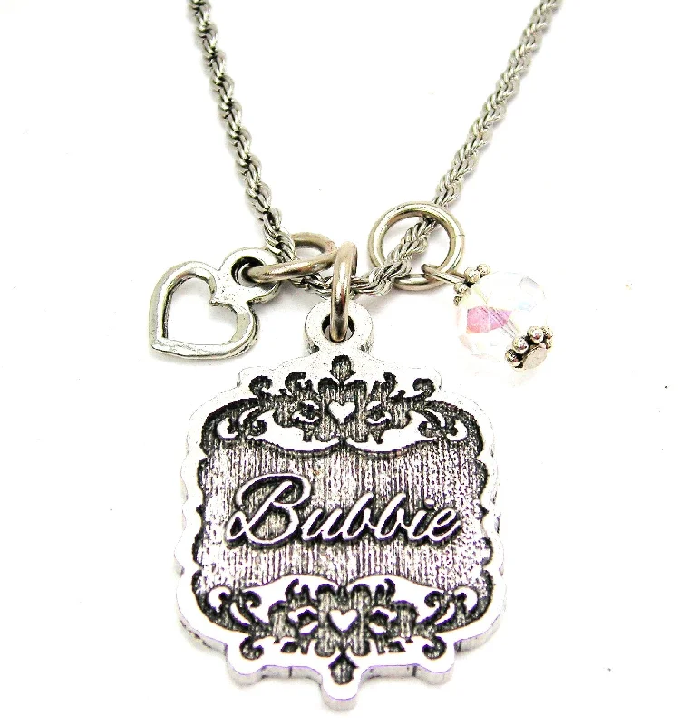 women's necklaces with zodiac symbol -Bubbie Victorian Scroll With With Open Heart And Crystal 20" Stainless Steel Rope Necklace