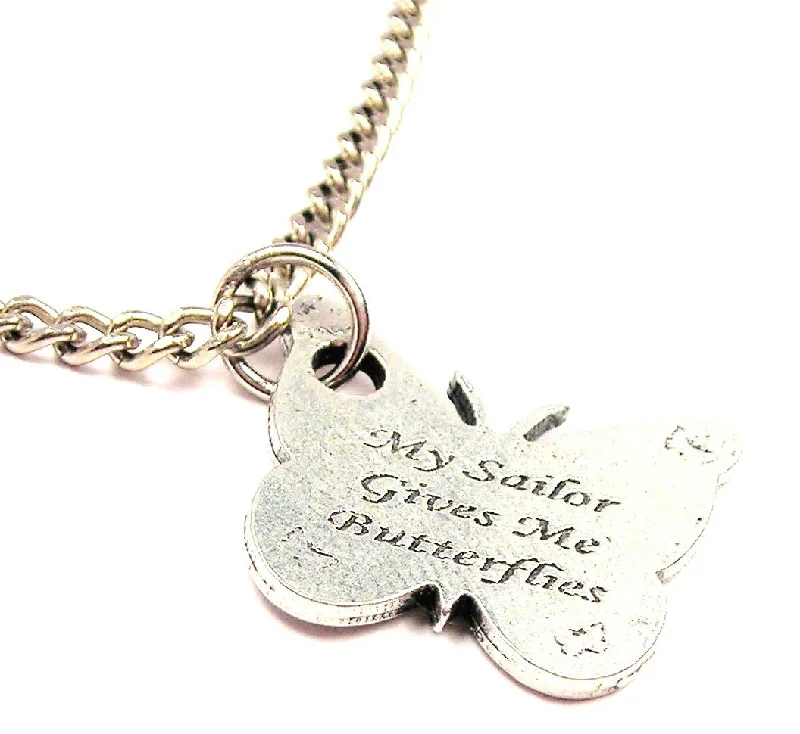 women's necklaces heart-shaped pendant -My Sailor Gives Me Butterflies Single Charm Necklace