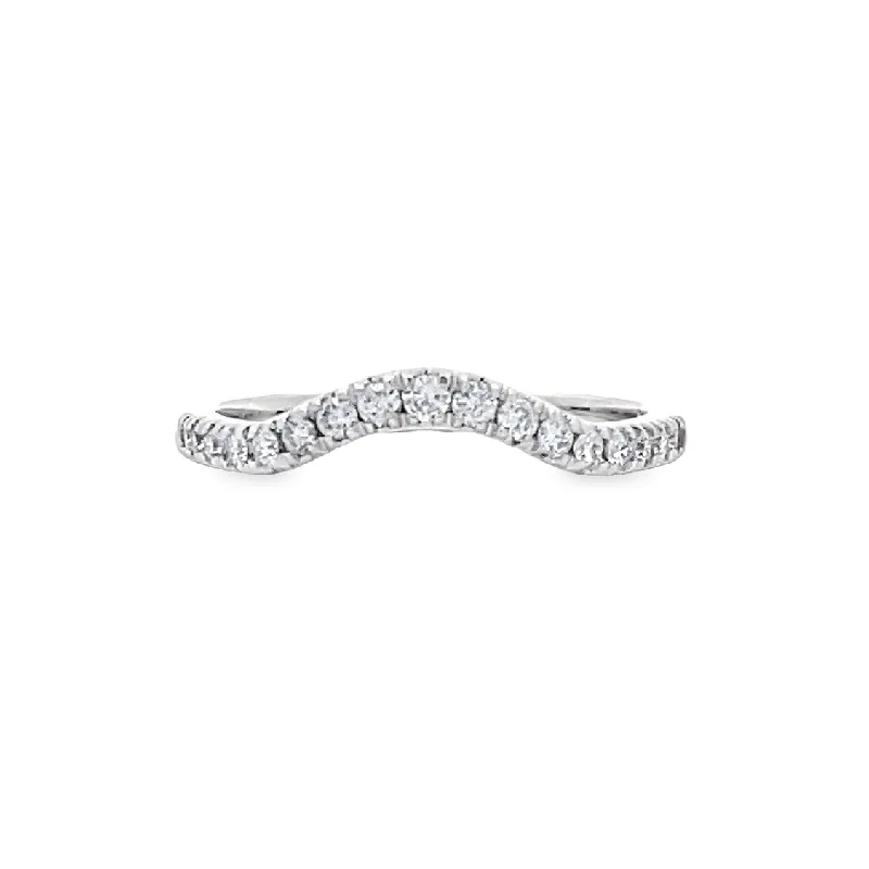 engagement rings with round diamond -Curved Diamond Wedding/Anniversary Band in White Gold by B&C