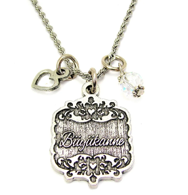 women's necklaces with bold statement -Buyukanne Victorian Scroll With Open Heart And Crystal 20" Stainless Steel Rope Necklace