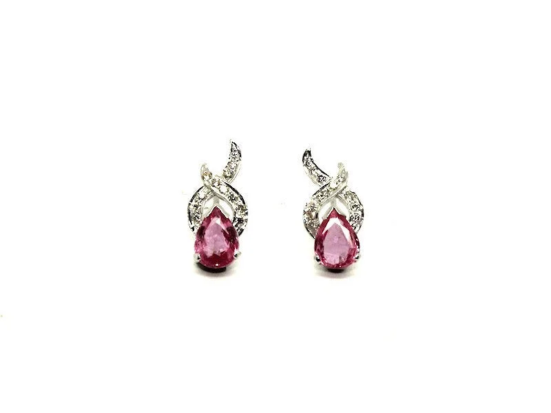 women's earrings with gold hoops -Pink Sapphire And Diamond X Earring Ad No.0186 (6/8mm)