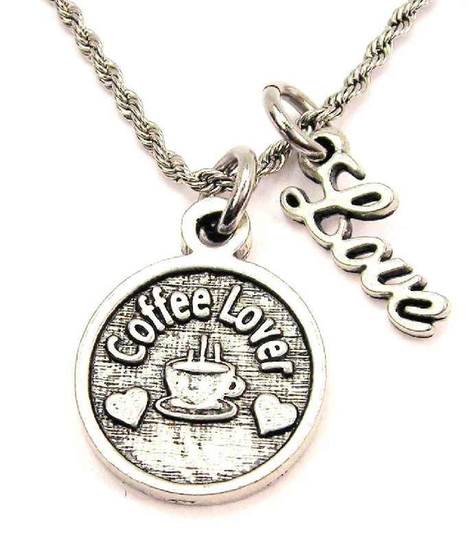 women's necklaces with garnet stone -Coffee Lover 20" Chain Necklace With Cursive Love Accent