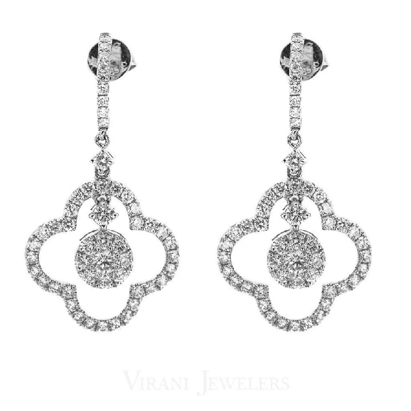 women's earrings gemstone cluster -1.6CT Diamond Drop Quatrefoil Earrings Set In 14K White Gold